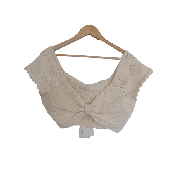 Endless Rose Knit Top Crochet Cropped Cap Sleeve Cream size Medium NWT - Picture 1 of 9